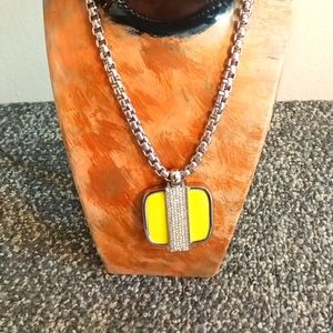 Ann Taylor Yellow and rhinestone long silver tone chain necklace